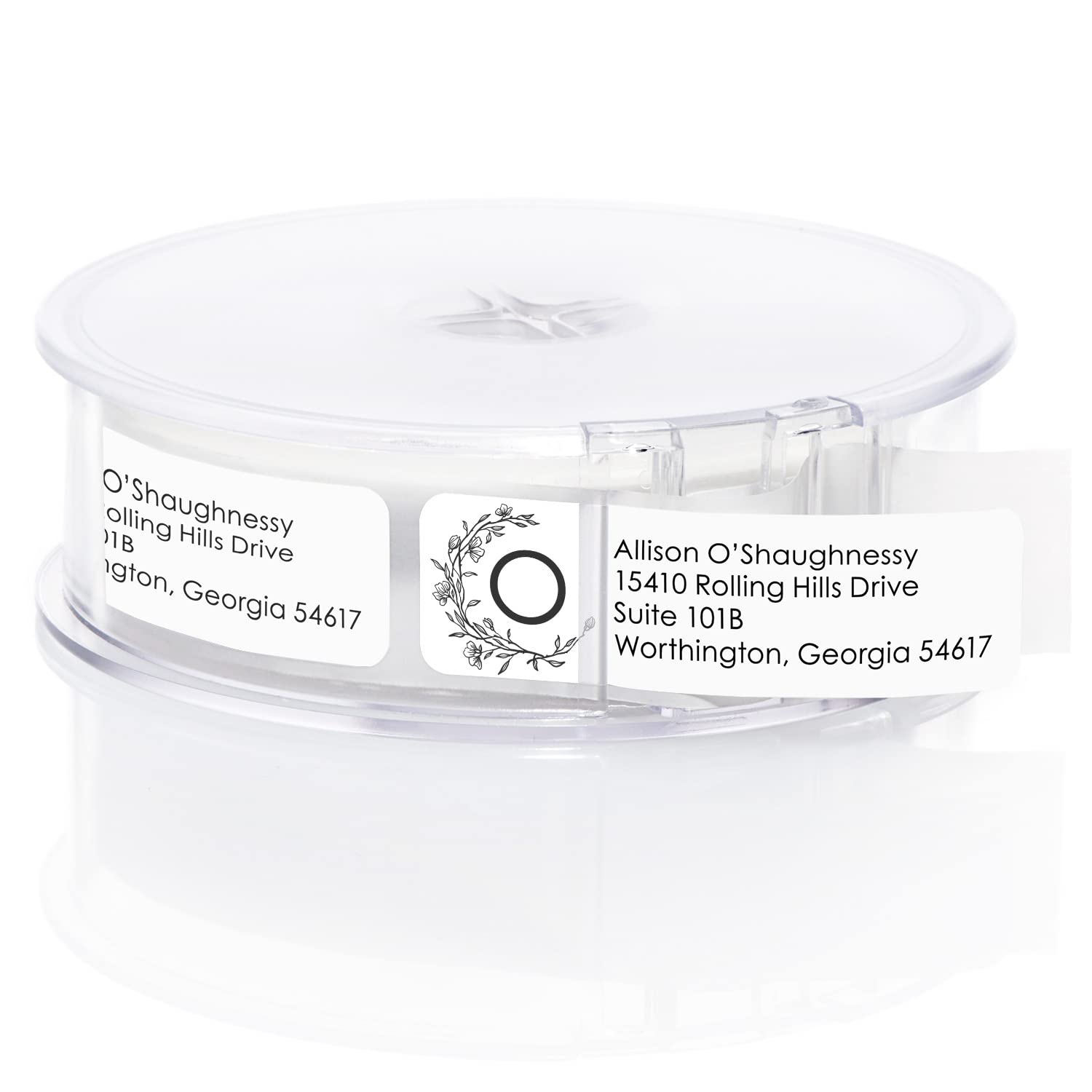 Floral Wreath Monogram Rolled Address Labels / 250 Personalized Return Address Labels/Designer Address Stickers in Elegant Plastic Dispenser