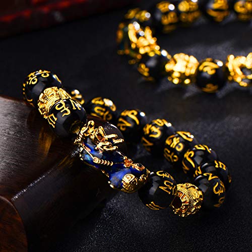 Image of Hicarer 2 Pcs 12 mm Feng Shui Good Luck Bracelets Hand Carved Black Amulet Bead Pi Xiu Chinese Bracelet for Attracting Wealth and Good Luck for Women Men