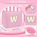 Mikela Makeup Bag for Women Monogram Cosmetic Bag Pink Travel Makeup Pouch Beauty Toiletry Pouch Organizer Unique Initial Gifts for Women Mom Sister Daughter Friend Bff Pink Letter W