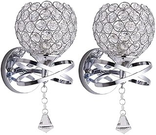ALLOMN Wall Lights for Living Room Crystal Wall Lamp 2 PC, Indoor Wall Lighting Modern Wall Lamp with Pendant for Bedroom Hallway E14 Socket, Valentine's Day Wedding New Room Lighting