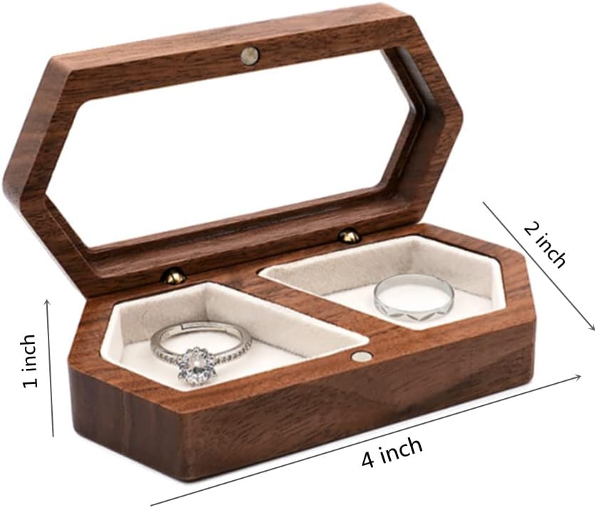 molchagar Ring Box for Wedding Ceremony, Wooden Ring Bearer Box, Velvet Ring Box for Propsal, Jewelry Display Box for 2 Wedding Rings, Valentine Gift Box