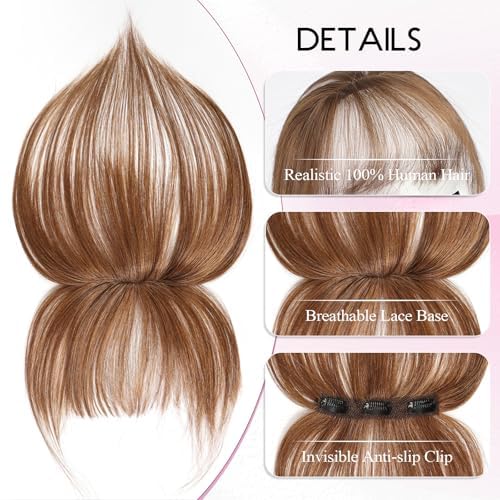EMMOR Clip in Bangs, 100% Human Hair Bangs with 3 Non-slip Clips, 360°Cover Top HairPieces with 5 inch Wispy Fringes for enhancing Women's Facial Features(Ash Brown) - Image 3