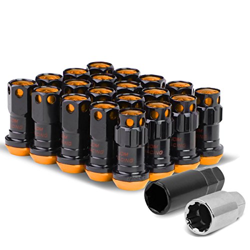 M12 X 1.5 Closed End 16Pc Aluminum Alloy Wheel Lug Nuts + 4 X Lock Nut + 1 X Key (Orange Accents/Black Body) #TOP30