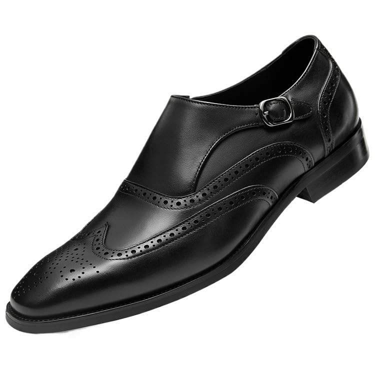 Monk Brogue Formal Shoes Dress Oxford for Mens Prom Party Casual Slip On Synthetic Leather Plain Toe Non Slip Block Heel Anti-Slip Slip Resistant Office