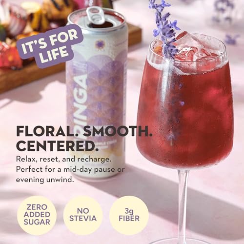 Image of RINGA Elderberry Lavender Lemonade Sparkling Drink - Organic Moringa + Apple Cider Vinegar with 3g Prebiotic Fiber - No Added Sugar, No Natural Flavors - Gut Health & Immunity Support - 12oz Cans