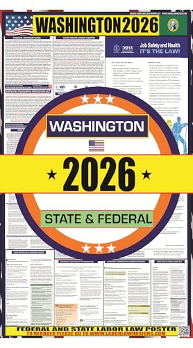 2026 Washington (WA) State Labor Law Poster - State, Federal and OSHA Compliant Laminated Poster - Ideal for Posting in The Workplace - Easy to Read - Perfect for Common Rooms and Cafeterias