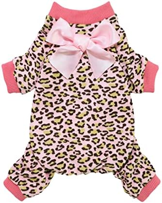 Fitwarm Leopard Dog Pajamas, Fleece Dog Clothes for Small Dogs Girl with Legs, Pet Onesie, Cat Outfit, Pink, XXL