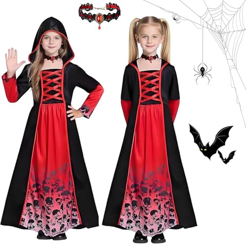 Ajuanbazha Fantasia de vampiro para menina, vestido gótico de vampira, fato de princesa vampiro para Halloween, carnaval, cosplay e festas temáticas
