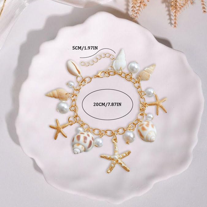 Mermaid Starfish Bracelet for Women and Girls, Halloween Costume Accessories, Ocean Seashell Charm Jewelry, Adjustable Gold-Tone Wrist Chain, Perfect for Mermaid Dress Up, Cosplay, Parties - Image 2