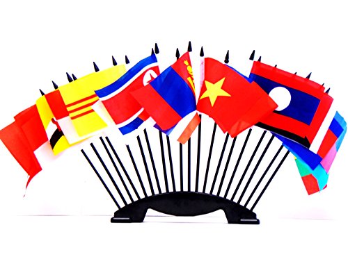 South East Asia World Flag Set with BASE-20 Polyester 4"x6" Flags, One Flag for Each Country in South East Asia Flag Centerpiece, 4x6 Miniature Desk & Table Flags, Small Mini Stick Flags