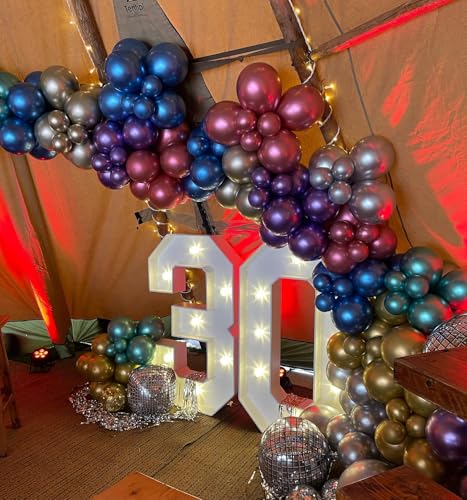 Image of Disco Balloons Garland Arch Kit - 22 18 12 10 5 inch Metallic Purple Blue Hot Pink Green Silver Chrome Disco Balloon with for Birthday Sing Themed 70S 80S 90S Bachelorette Party Decorations