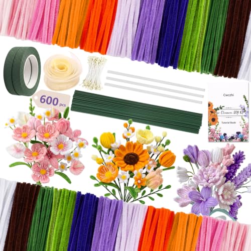 Cwczhi 600 PCS Pipe Cleaner Flower Kit,12 Colors Pipe Cleaners Craft