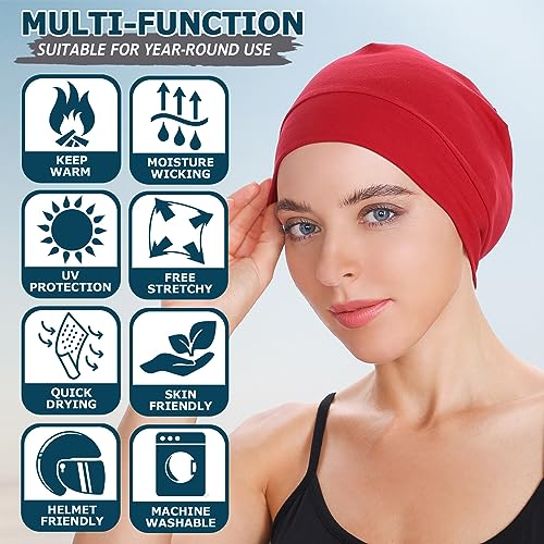 Image of Headshion Cotton Skull Caps for Men Women,2-Pack Lightweight Beanie Sleep Hats Breathable Helmet Liner