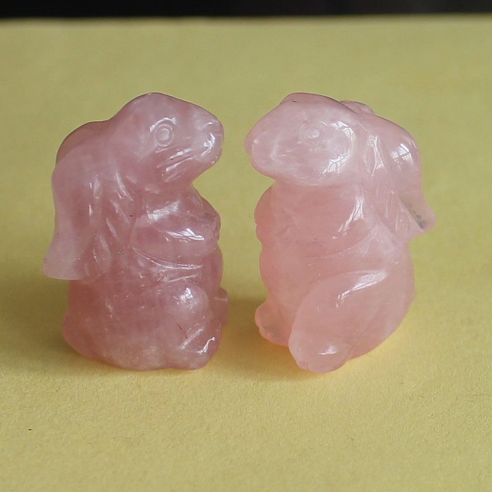 2pcs (Pair Mini Hand Carved Mixed Gemstone Crystal Rabbit Bunny Animal Figurine Animal Carving (Rose Quartz)