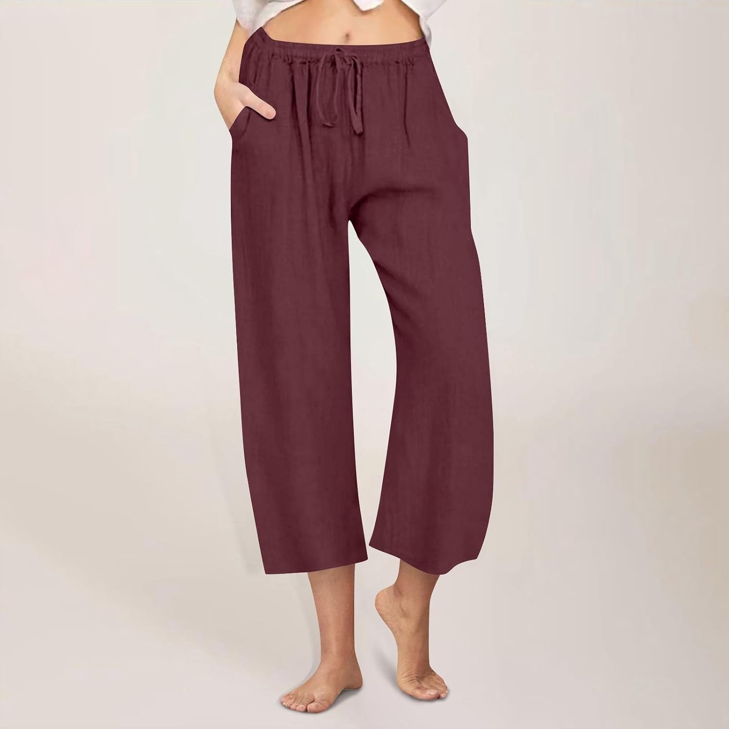 Capris for Women Summer Pull On Cropped Trousers Casual Stretch Lightweight Drawstring High Waist Lounge Capri Pants