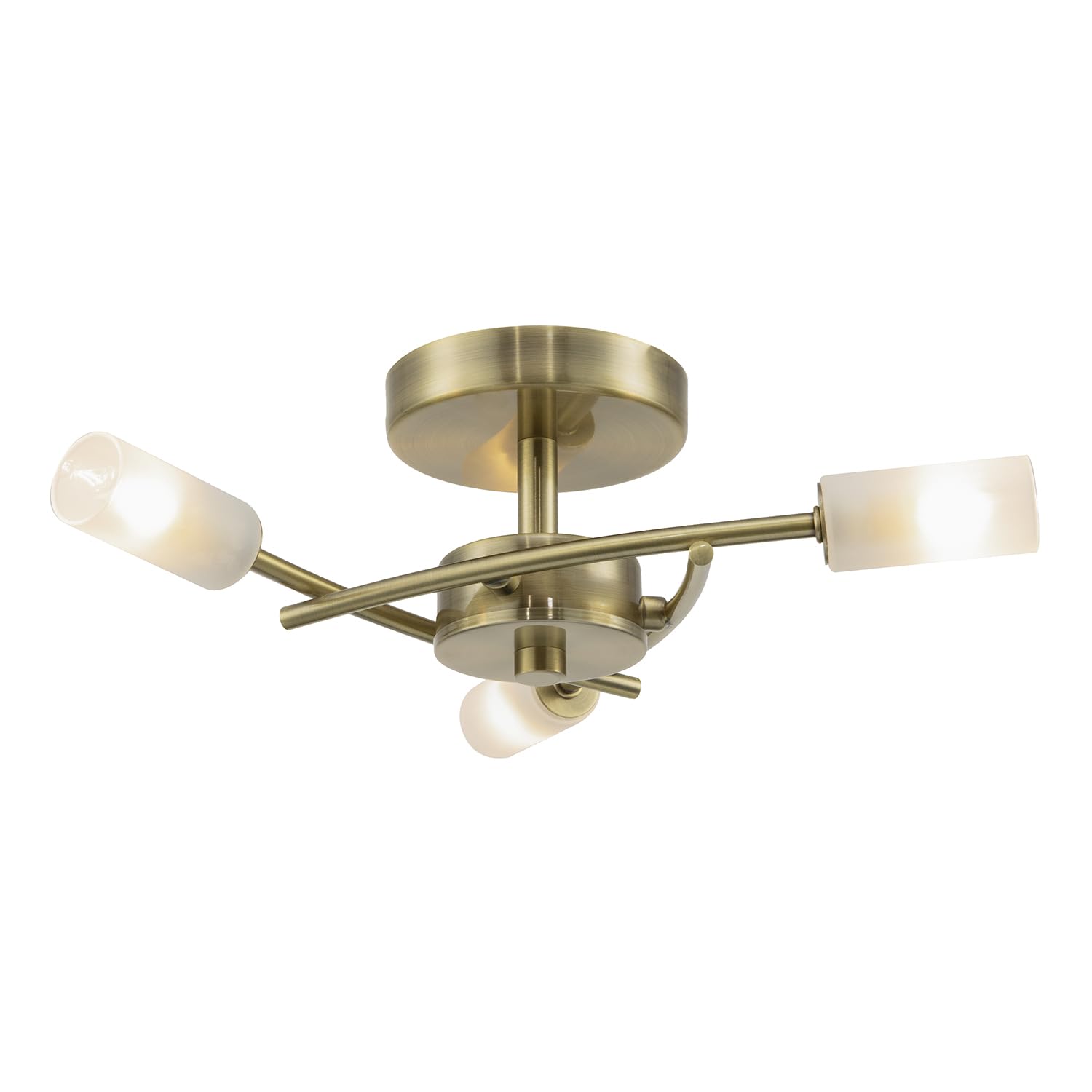 Rackhams Light Contemporary Designer 3-Arm Antique Brass Ceiling With Tubular Shades