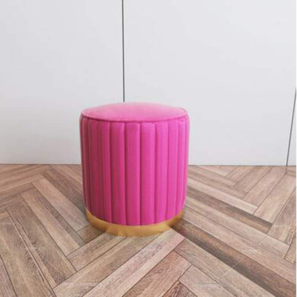 Repose-Pieds Rond Ottoman Rose et Pouf de Salon Moderne Design en Métal Doré