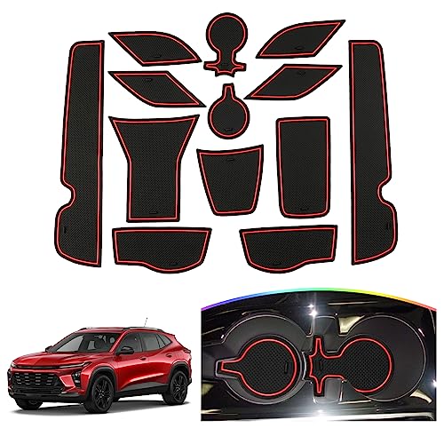 SKTU 2024 2025 2026 Chevy Trax Door Slot Mat for 2024 2025 2026 Chevrolet Trax (LS 1RS LT 2RS ACTIV) 14PCS Fit 2024 20256 2026 Chevy Trax Accessories Door Compartment Cup Center Console Liners (Red)