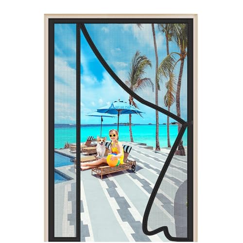 Fly Screen Door Black 140x200cm Heavy Duty Mesh Curtain Patio Curtain Insect Mesh with Magnets Insect Protection Door No Gap Without Drilling Easy to Install