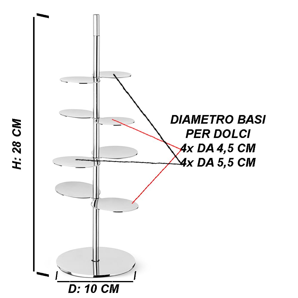 Alzata per pasticceria con 8 basi in acciaio inox alzatina supporto porta dolci pasticcini maccarron tortini da ristorante hotel
