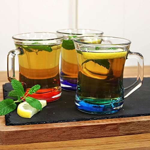 GITABI Colored Base Set of 6 Hot Drinking Mugs - Tea, Coffee, Latte Cups, Beautifully Blown Tea Glasses, Espresso Drinking Glass/Cup, 225 cc / 7.5 oz Glass