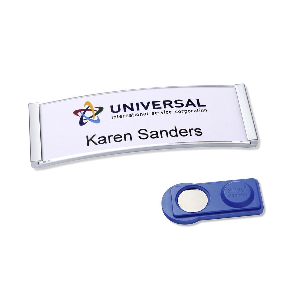 AVERY Zweckform polar20 Namensschilder 20 Stück (68x22mm, 20 Schilder mit Magnet, verdrehsicher, mit blanko Einsteckschildern zum Bedrucken, magnetische Namensschilder für Kleidung) edelstahl matt