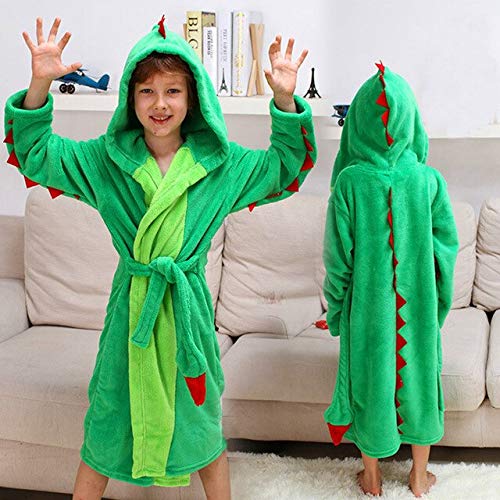 IAMZHL Niños Niños Albornoces Toalla de Playa Enfant Ropa de Dormir Sudadera con Capucha Bata de baño Niños Albornoz para niñas Poliéster -Green-1-11