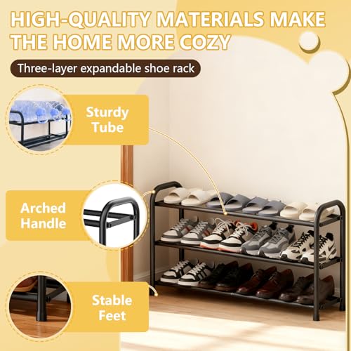 Étagère à chaussures extensible en métal meuble de rangement réglable noir