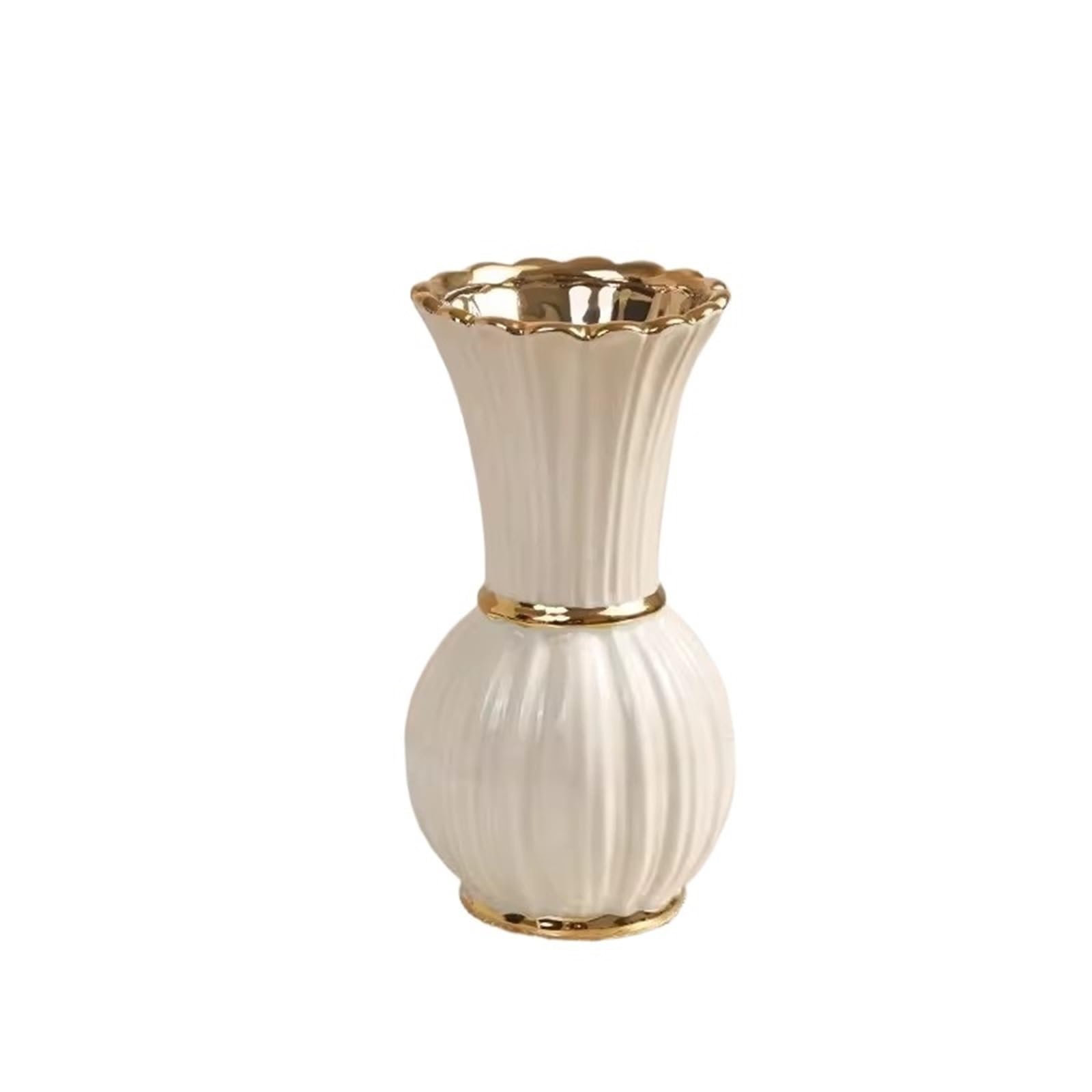 Geometric Vase Painted Cream Style Ceramic Vase With Advanced Sense Of Water-based Rose Flower Arrangement, Retro Livin(White+golden 18.5 * 10cm)