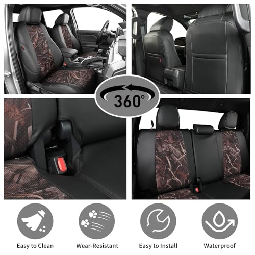 Image of EKR Tacoma Leather Car Seat Covers Custom Fit for Toyota Tacoma 2012 2013 2014 2015 (Regular Seats) - Truck Seat Covers Full Set,Faux Leather(Black /Reed Camo)