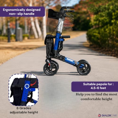 Image of DIALDRCARE Aluminium 4 wheel Ultra Folding Rollator Walker with Carry Bag MedicalTransport Chair Suitable for the Elderly Seniors