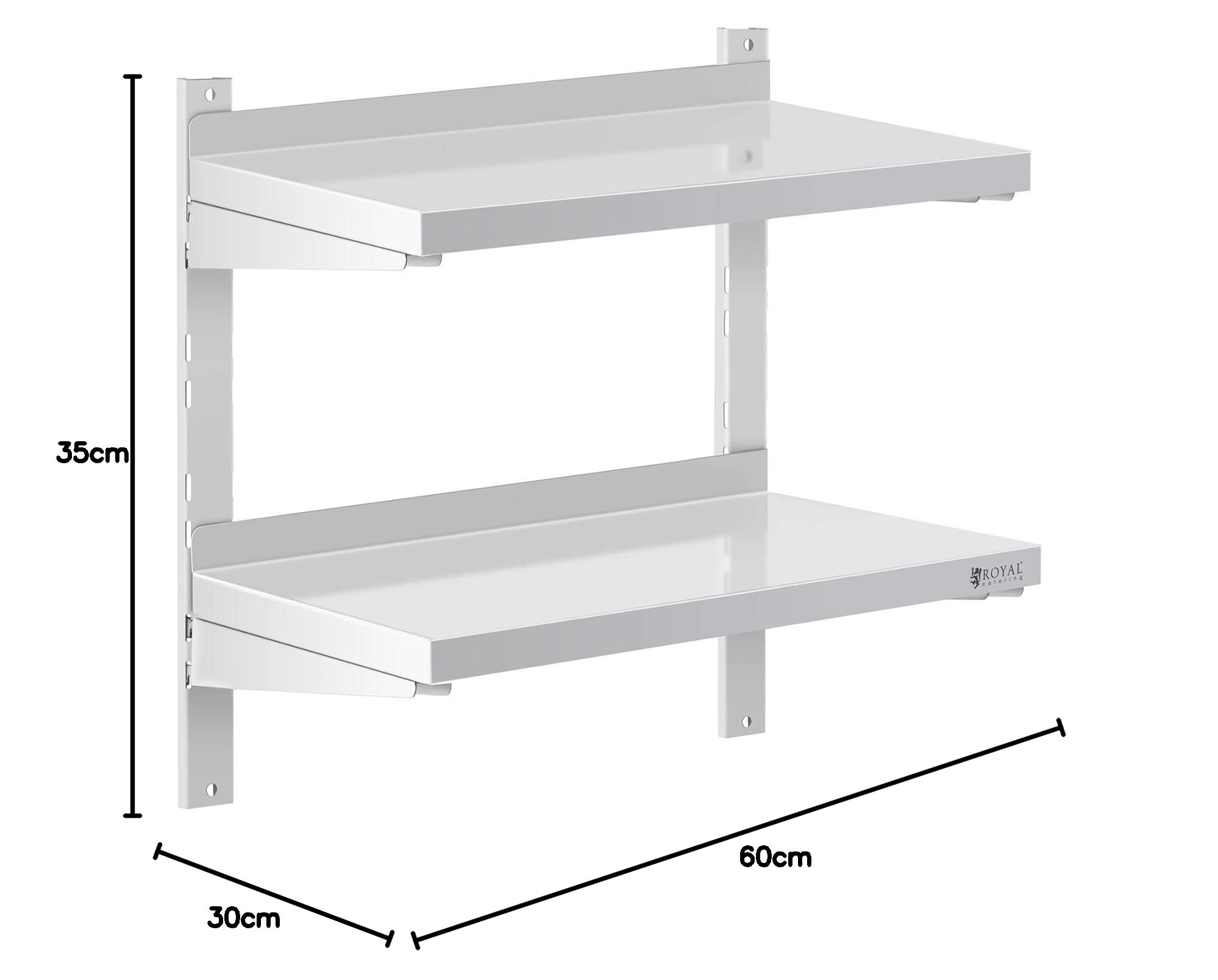Royal Catering Mensola in Acciaio Inox 2 Ripiani RCWR-600.3 (30 x 60 cm, 40 kg, Acciaio Inox)