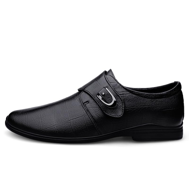 HOOENG Dress Oxford Shoes for Men Slip On Round Toe Plaid Monk Strap Faux Leather Shoes Low Top Rubber Sole Resistant Non Slip Anti-Slip Outdoor3