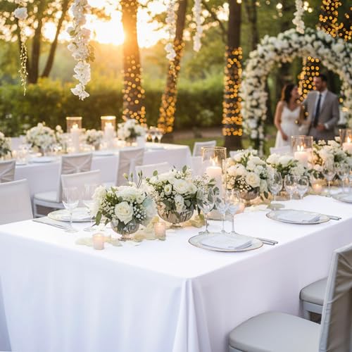 Dailyset 10-Pack White Tablecloths for Rectangle Tables, 60 x 102 Inches, Stain-Resistant Polyester Fabric for 6 Foot Tables - Washable Table Covers for Weddings, Banquets, Birthday, Parties, Events #1