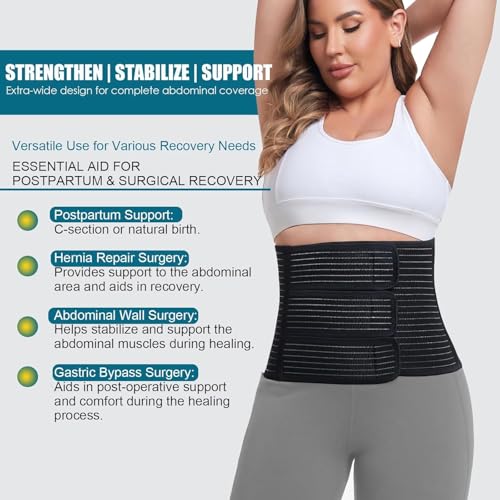 Postpartum Belly Band Abdominal Binder Post Surgery, for Natural Delivery & C-Section Recovery, 9.7" High Adjustable Compression Belly Wrap,Polyester Made with Bamboo Charcoal Fiber(Black, S/M)3
