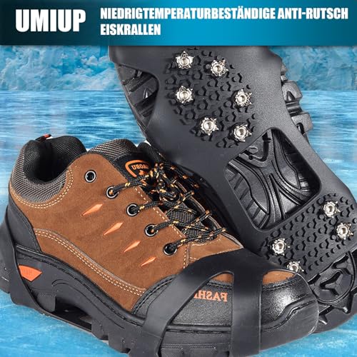 UMIUP Steigeisen für Schuhe, 10 Zähne Schuhkrallen, Anti Rutsch Schuhkralle, Eiskralle zum Spielen im Schnee mit Edelstahl Spikes für Wandern, Schnee, EIS, Trekking, Eisfischen ((L (EU 40-44))