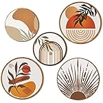 Qunclay 5 Pcs Wall Art Decor Wooden Living Room Wall Decor Bohemian Hanging Farmhouse Geometric 10'' and 8'' Aesthetic Wood Minimalist Posters for Bedroom(Boho)