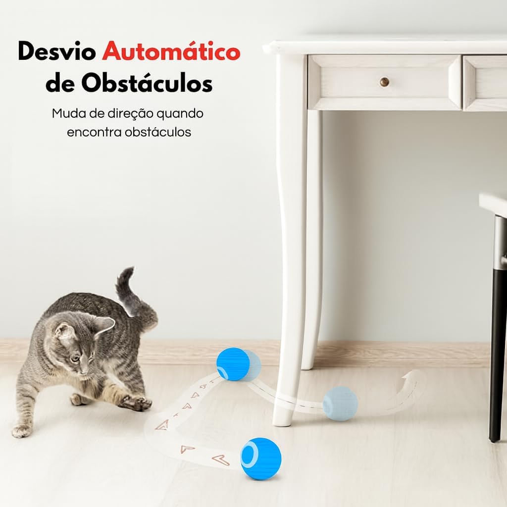 Bolinha Interativa Inteligente Pet Elétrica Recarregável USB para Gatos e Cães | Brinquedo com LED Silencioso, Movimento Automático 360° Antiestresse | Silicone Seguro e Resistente Cores Sortidas
