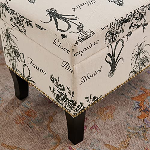 Linon Jackie Botanical Linen Ottoman, Black #TOP4