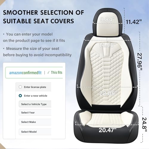 Image of Coverado Car Seat Covers, Front Seat Cover, Waterproof Nappa Leather Seat Covers for Cars, 2 Pack Driver Car Seat Protectors, Automotive Seat Covers Universal Fit for Most Cars, Black&White