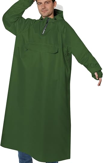 Hooded Rain Ponchos for Adults with Pocket & Zipper, Unisex Reusable Lightweight Raincoat Jacket for Hiking, Camping, Outdoor