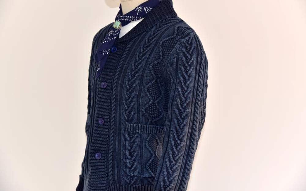 BOB Dong Men's Shawl Collar Indigo Cotton Cardigan