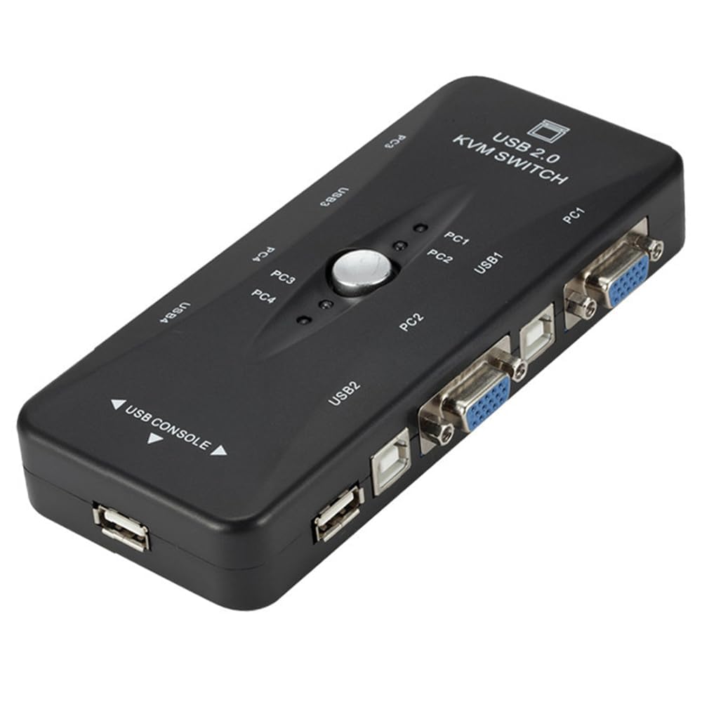 1Goal VGA KV/M Switch, USB 2.0 VGA KV/M Switcher for 4 Computers Share 1 Monitor Keyboard Mouse Printer, USB KV/M Switches Computer Selector Without Cable