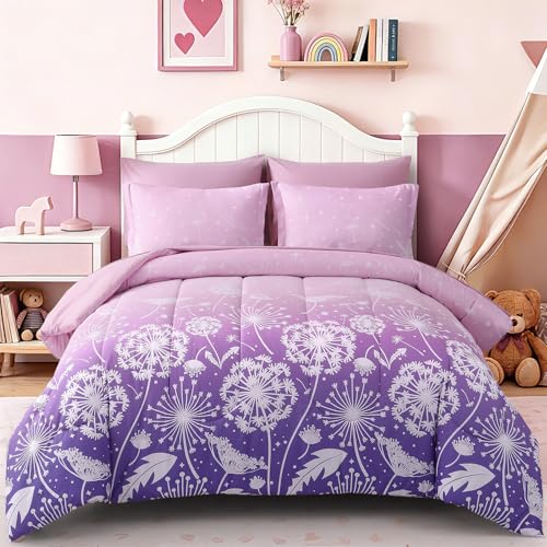 Image of Dinjoy Girls Comforter Set 7 Pieces, Queen Size Colorful Ombre Rainbow Bedding Set, Bed in A Bag for Kid Teen Girls (1 Comforter, 1 Flat Sheet, 1 Fitted Sheet, 2 Pillow Shams, 2 Pillowcases)
