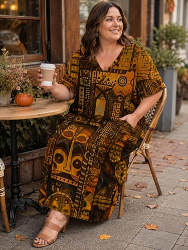 Image of SUZONANA Plus Size Dresses for Curvy Women African Print American Dress Summer Outfits Casual Loose with Pocket