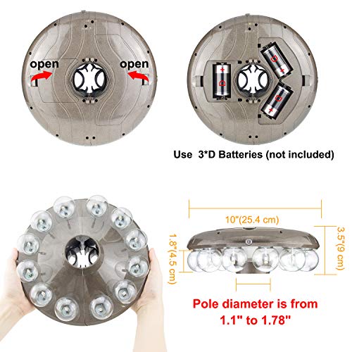 HONWELL Patio Umbrella Light, Umbrella Pole Light with RF Remote 80Ft Through Wall, 3xD Battery Operated Umbrella Light, 250 LM, 12 Bulb,4 Modes,12 Color Changing with Hanging Ring for Outdoor Camping
