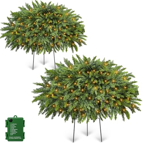 2 Pack 28" Christmas Cedar Tree Urn Filler 40 Warm White LED Lights Timer by AMENON - Used condition - US$59.79