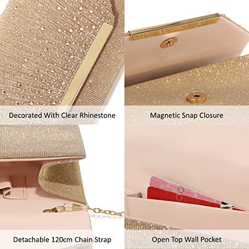 Detara Women Evening Handbag Glitter Sequins Clutch Purses For Women Shiny Crossbody Bag Formal Wedding Party Prom Purse (Champagne 265B) #TOP6