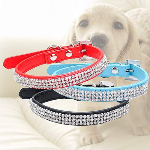 Lai-LYQ Haustier Hundehalsband, 3 Row Strass Kleiner Hund Kunstleder Schnalle Cute Puppy Collar Kleiner Hund, Katze, Haustier Schwarz XS Cover