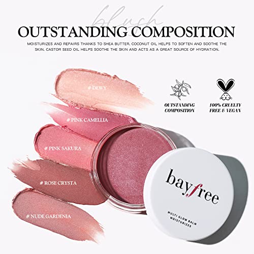 Bayfree Mulit Glow Balm, Cream Blush For Cheeks, Blush Balm Face Makeup, Radiant Finish, Hydrating, Creamy, Lightweight & Blendable Color, Vegan & Cruelty-Free Face Balm, 0.63 Oz (Pink Camellia) #TOP2